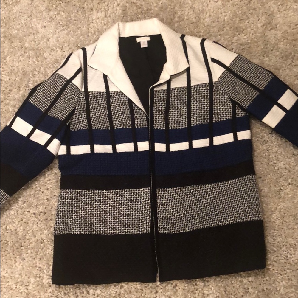 Blue,black,and white formal dress jacket.